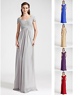 Floor-length Chiffon Bridesmaid Dress - Ruby / Grape / Royal Blue / Champagne / Silver Plus Sizes / Petite Sheath/ColumnV-neck /