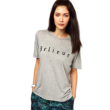 Women's Letter Gray T-shirt , Crew Neck Short Sleeve 2244838 2016 â $6.99